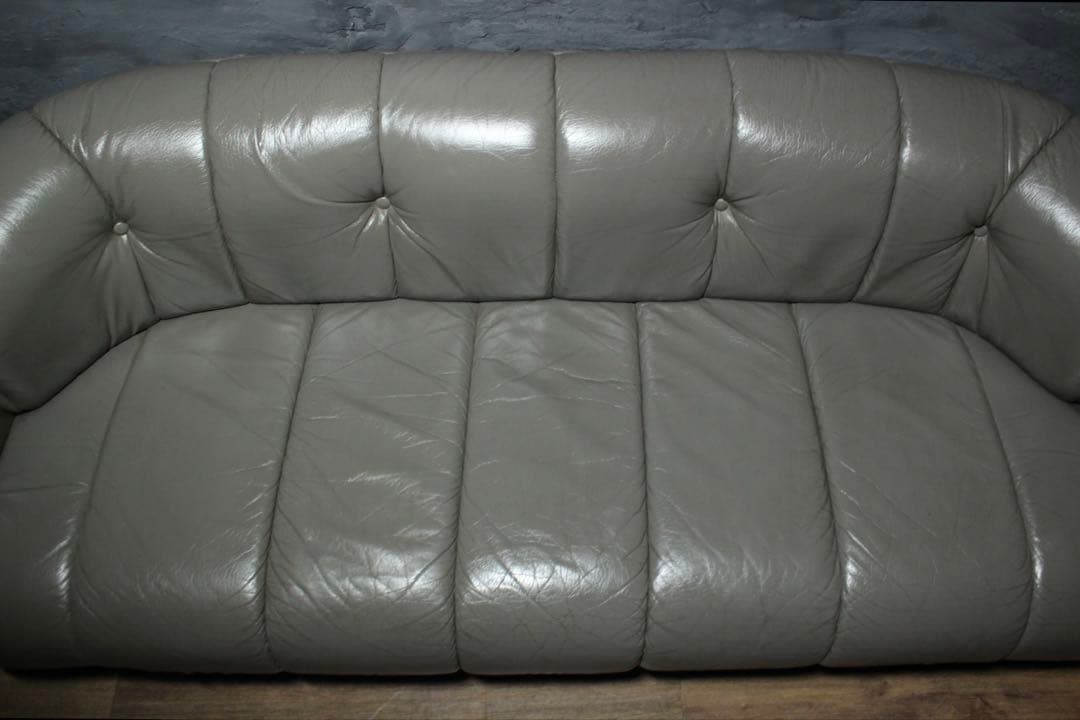 首都圏送無料〜オールドカラー&デザイン　本革　オーク肘掛け　3人掛け　美　ソファ