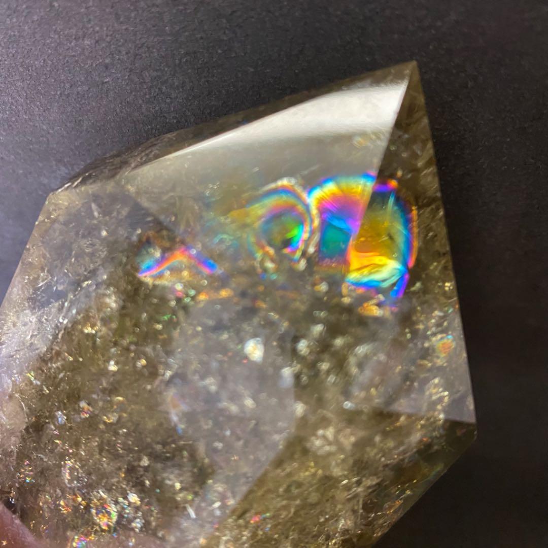 レインボー☆魔除 スモーキークォーツ水晶六角柱☆パワーストーン 天然石 A516