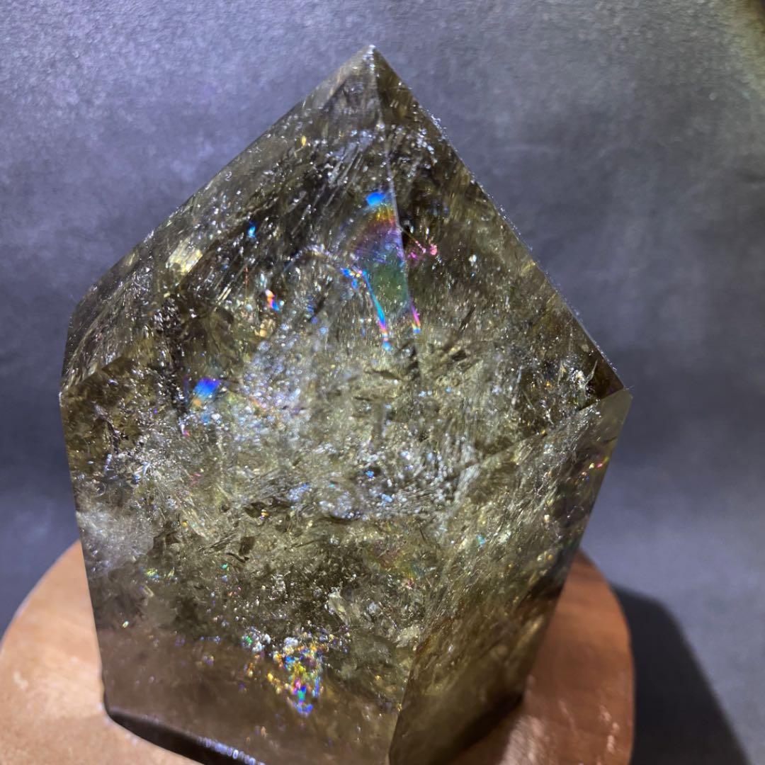 レインボー☆魔除 スモーキークォーツ水晶六角柱☆パワーストーン 天然石 A516