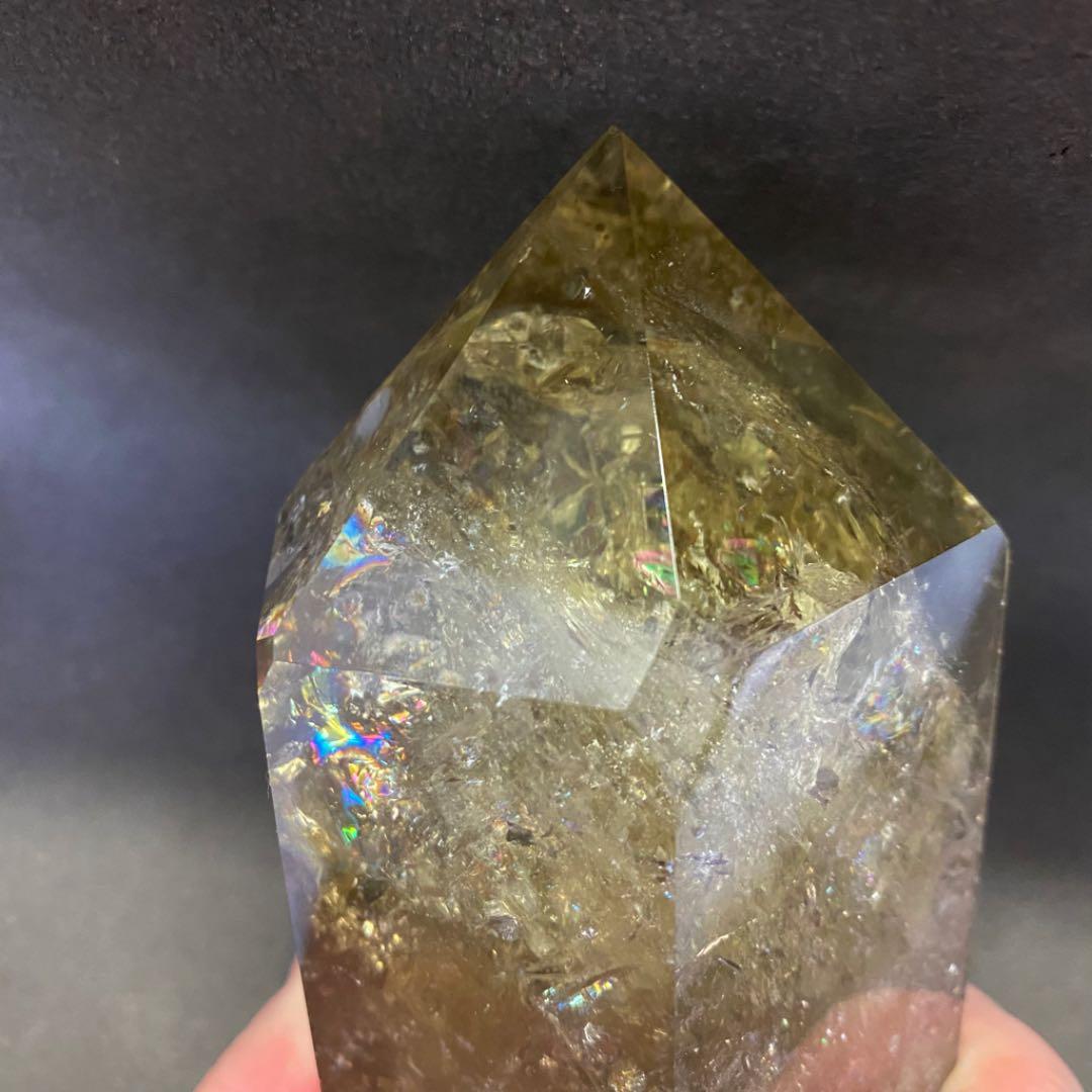 レインボー☆魔除 スモーキークォーツ水晶六角柱☆パワーストーン 天然石 A516