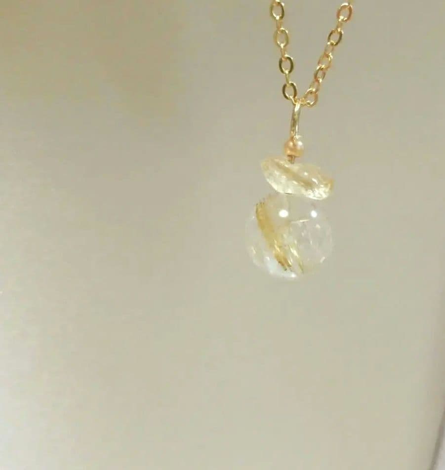 1416 チャンスを呼ぶ✨ ルチルクォーツネックレス　シトリン　パール