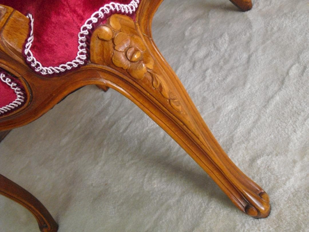 イタリア製 ロココ様式 木製ワイドアームチェア☆猫脚 彫刻 クラシック 幅広座面