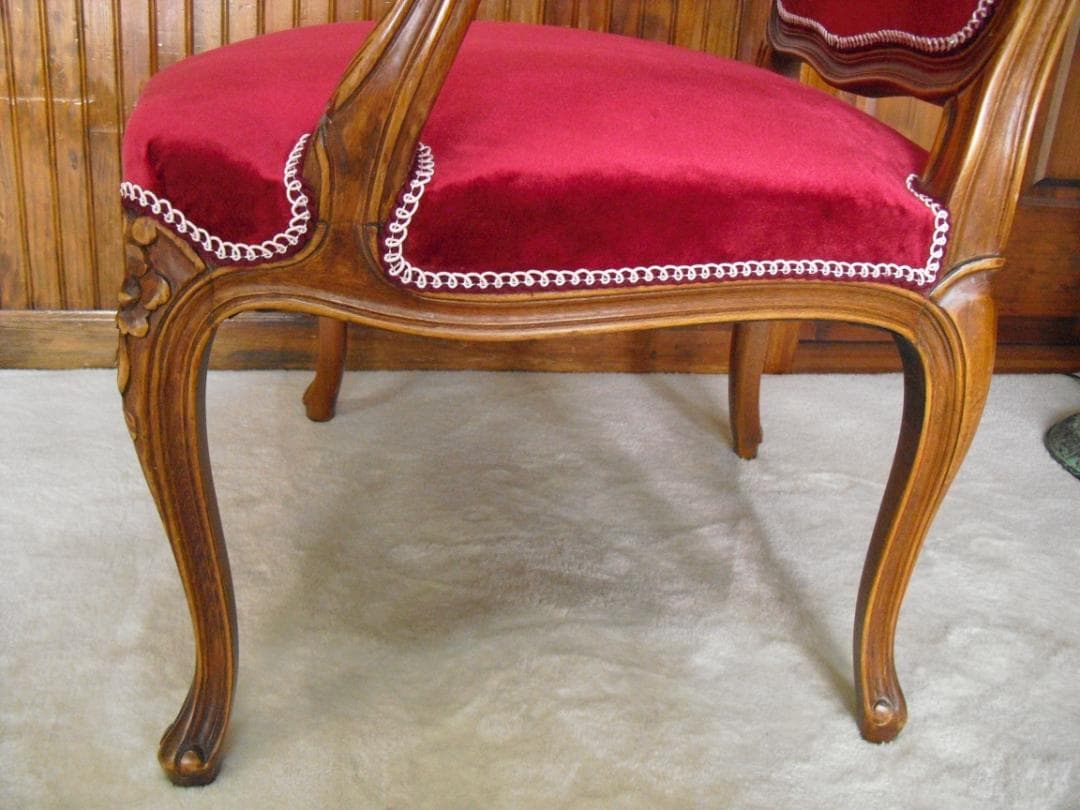イタリア製 ロココ様式 木製ワイドアームチェア☆猫脚 彫刻 クラシック 幅広座面