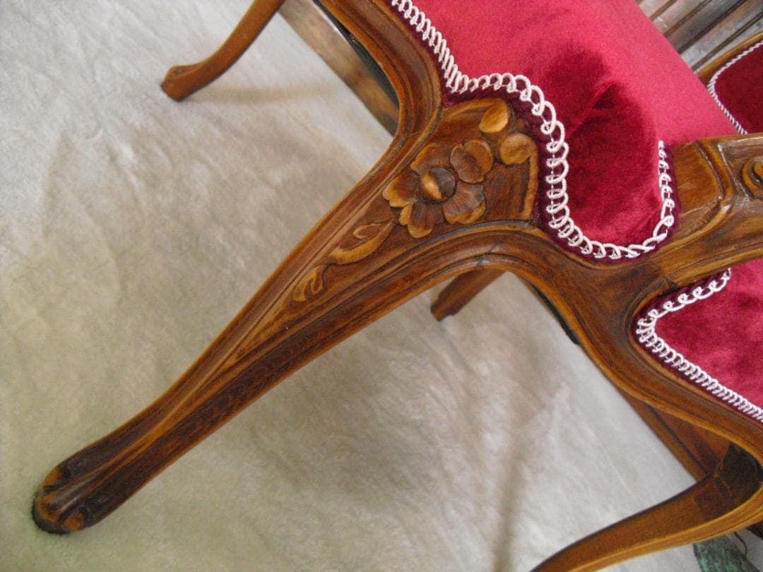 イタリア製 ロココ様式 木製ワイドアームチェア☆猫脚 彫刻 クラシック 幅広座面