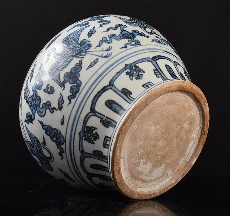 中国　青花　雲鶴文　壷　C　3743C