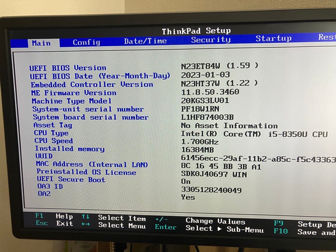 X1Carbon Gen6(Model 20KGS3LV01) ジャンク