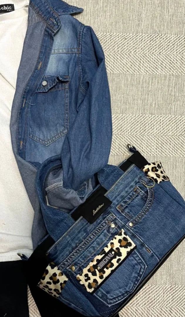 デニムリメイクバッグ（M）No.915☆ハンドバッグ　ショルダーバッグにも！