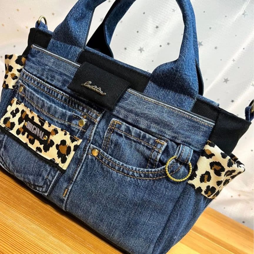 デニムリメイクバッグ（M）No.915☆ハンドバッグ　ショルダーバッグにも！