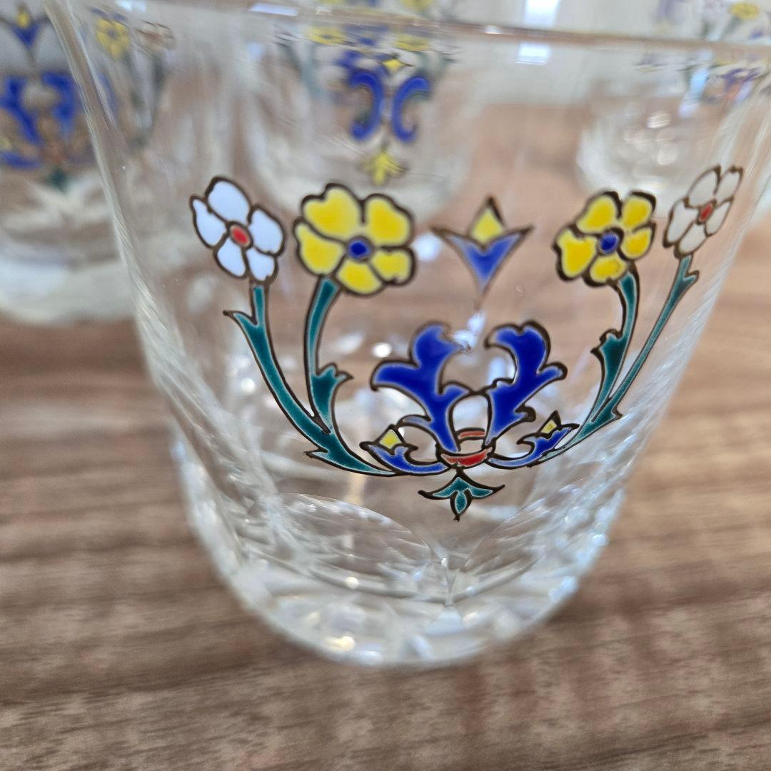 雨宮喜能登　窯彩硝子　花柄ガラスグラス6個セット