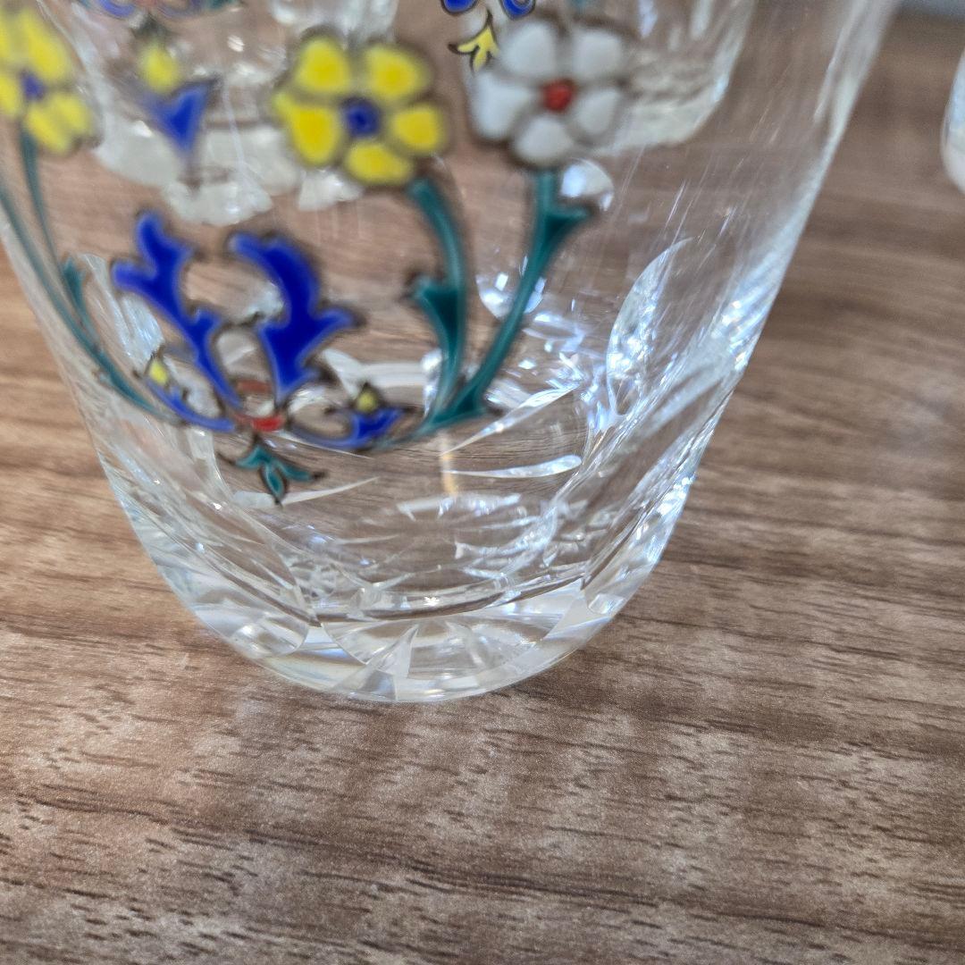 雨宮喜能登　窯彩硝子　花柄ガラスグラス6個セット