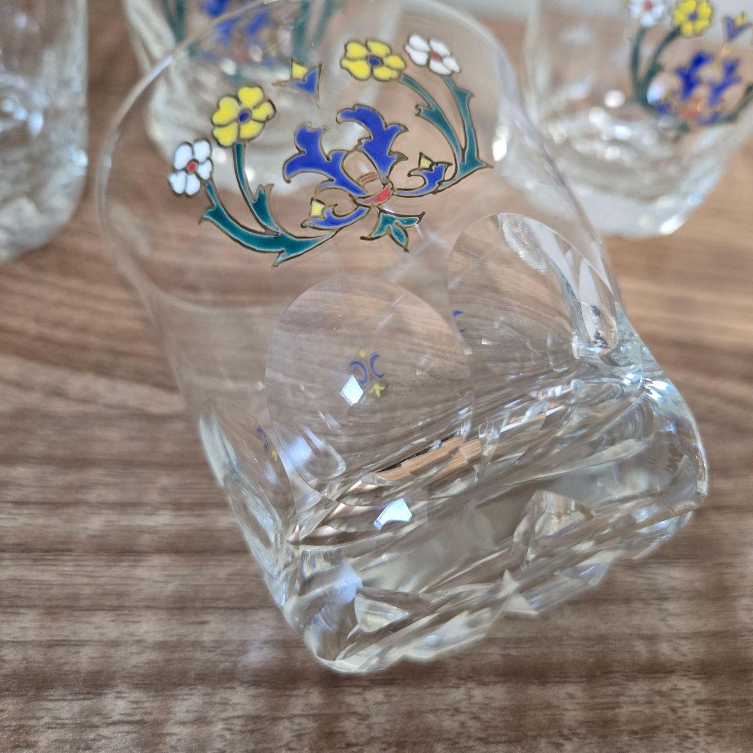 雨宮喜能登　窯彩硝子　花柄ガラスグラス6個セット