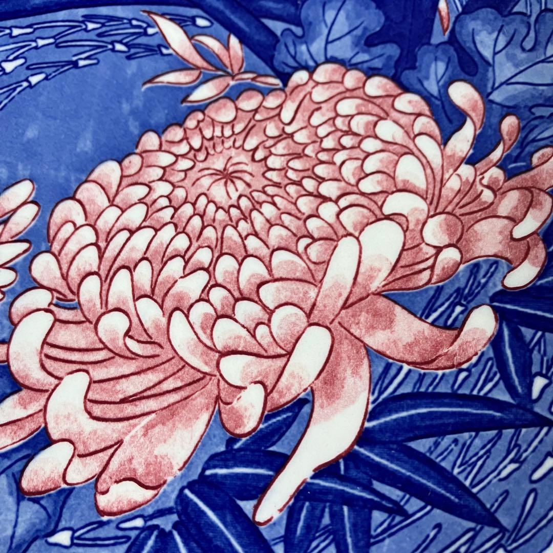 3F 【美品】大皿 飾皿 染付 菊・梅・蘭 矢羽根文様 縁起物 和モダン