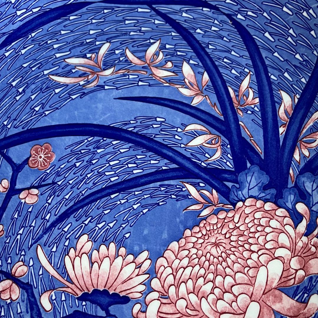 3F 【美品】大皿 飾皿 染付 菊・梅・蘭 矢羽根文様 縁起物 和モダン