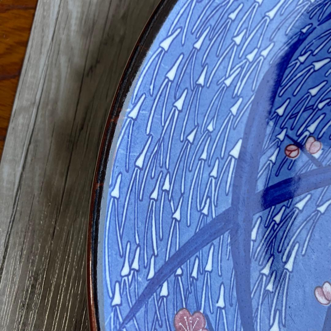 3F 【美品】大皿 飾皿 染付 菊・梅・蘭 矢羽根文様 縁起物 和モダン