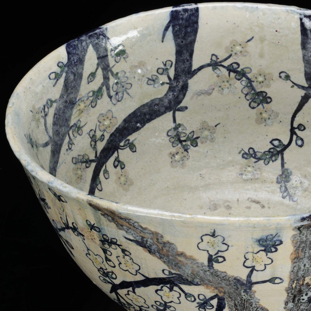 白梅花図 特大 大鉢 直径48.5㎝ 共箱 水盤 飾鉢 作家物 古美術 骨董品