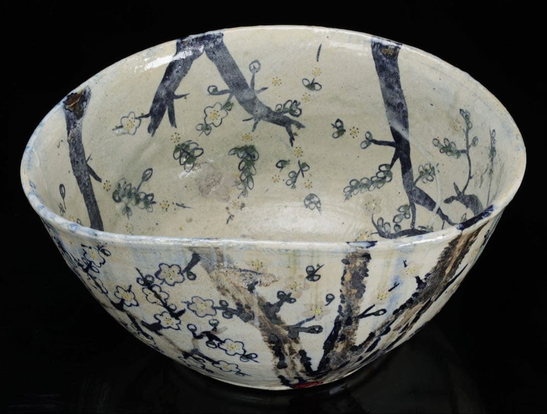 白梅花図 特大 大鉢 直径48.5㎝ 共箱 水盤 飾鉢 作家物 古美術 骨董品