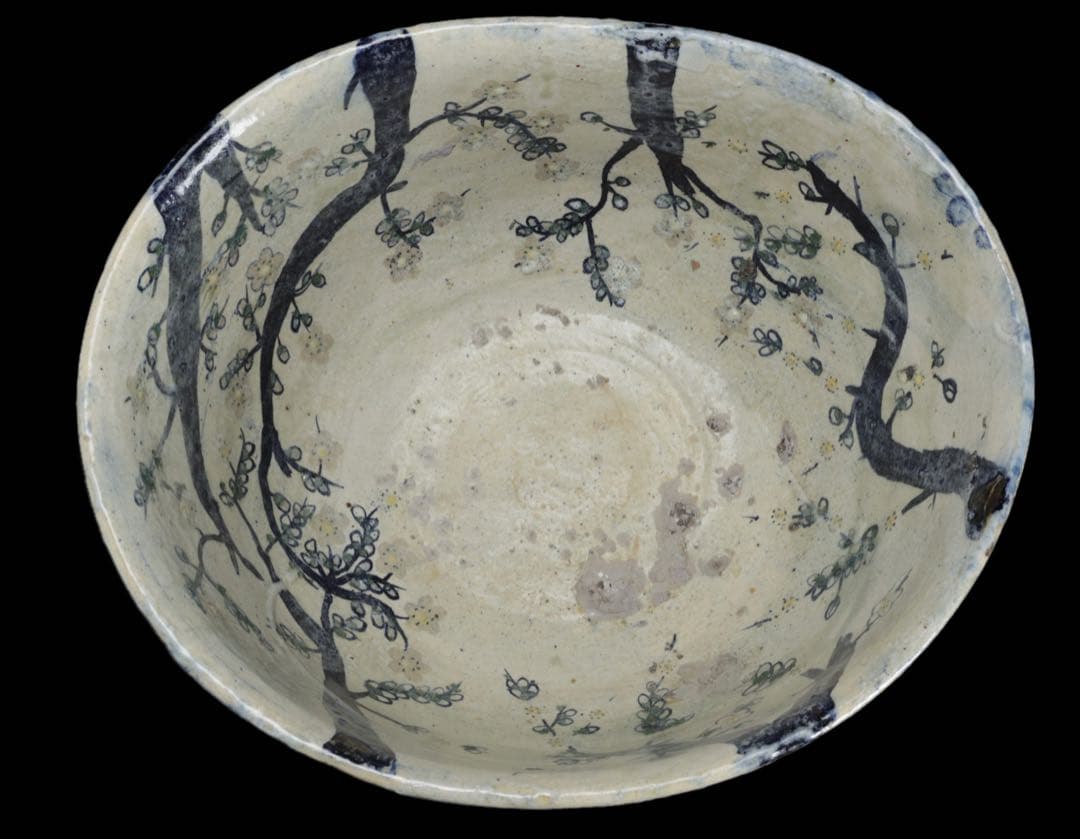 白梅花図 特大 大鉢 直径48.5㎝ 共箱 水盤 飾鉢 作家物 古美術 骨董品