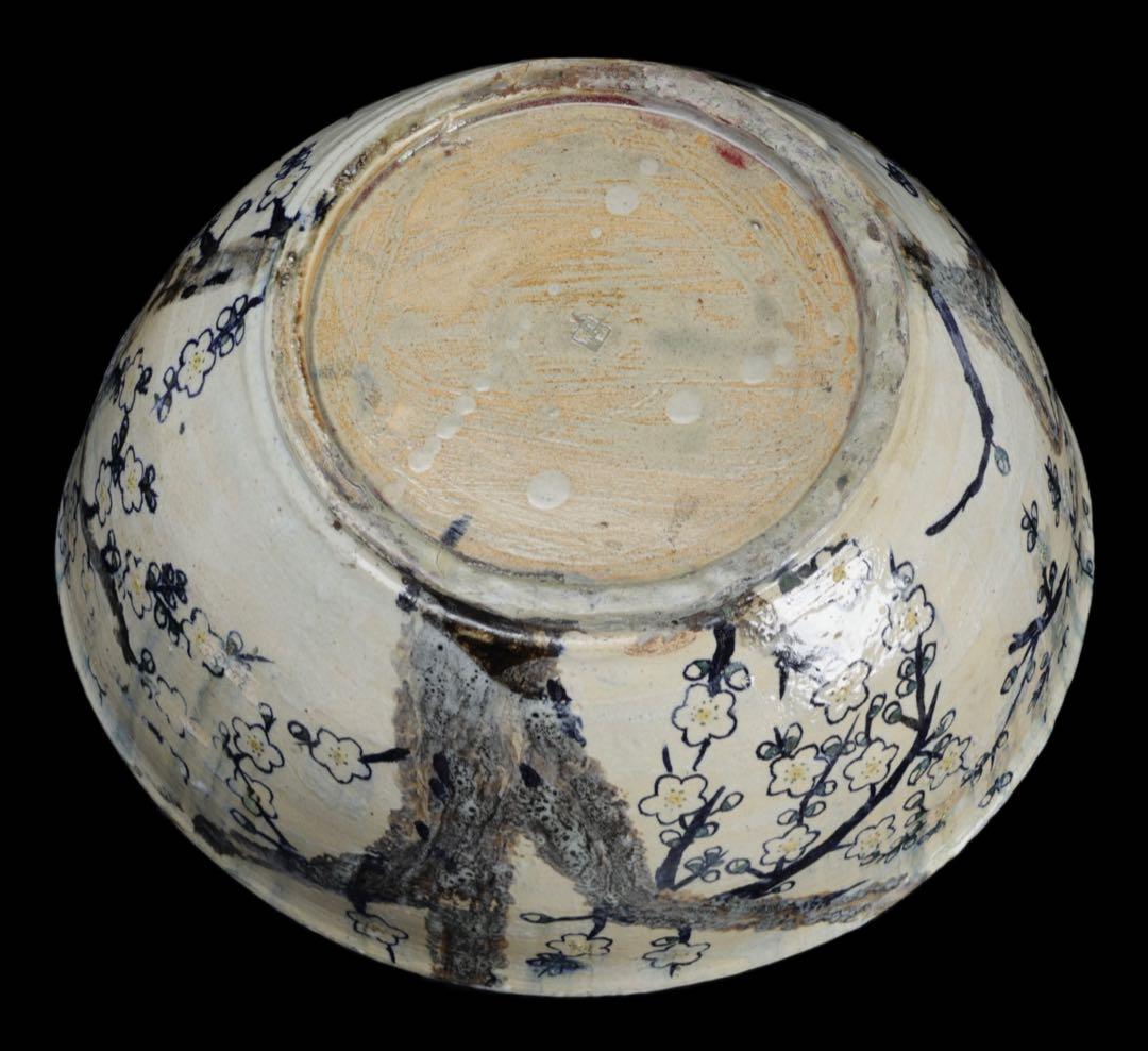 白梅花図 特大 大鉢 直径48.5㎝ 共箱 水盤 飾鉢 作家物 古美術 骨董品