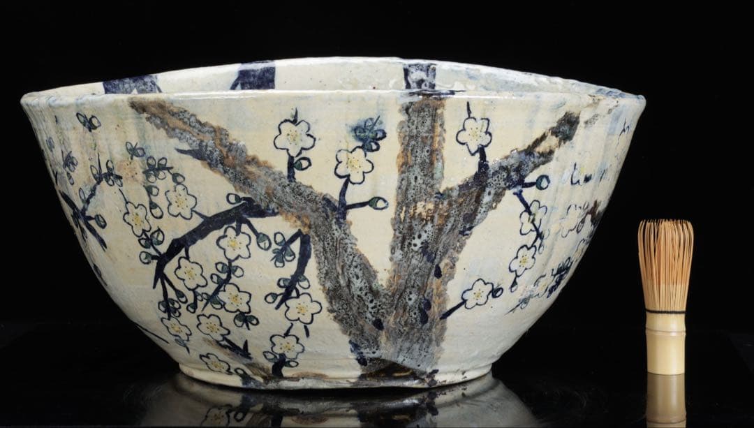 白梅花図 特大 大鉢 直径48.5㎝ 共箱 水盤 飾鉢 作家物 古美術 骨董品