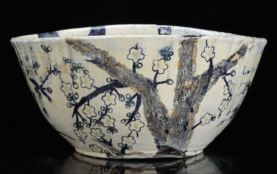 白梅花図 特大 大鉢 直径48.5㎝ 共箱 水盤 飾鉢 作家物 古美術 骨董品