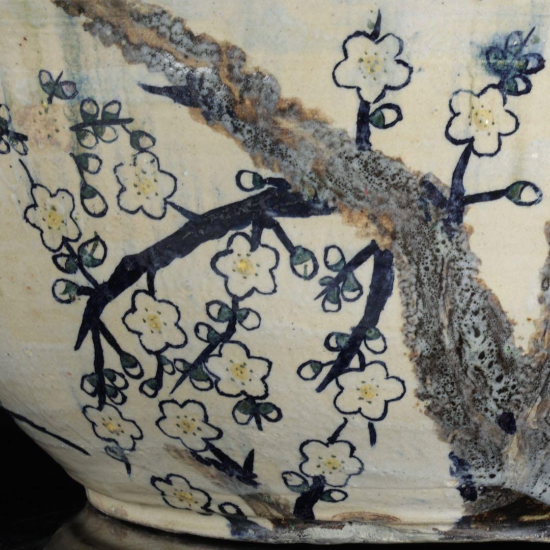 白梅花図 特大 大鉢 直径48.5㎝ 共箱 水盤 飾鉢 作家物 古美術 骨董品
