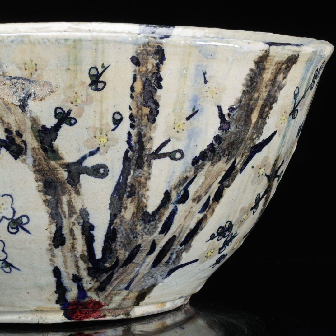 白梅花図 特大 大鉢 直径48.5㎝ 共箱 水盤 飾鉢 作家物 古美術 骨董品