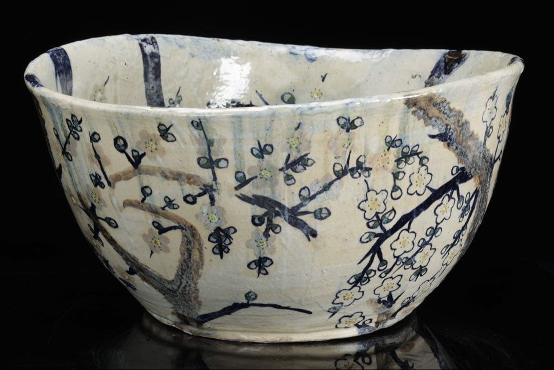 白梅花図 特大 大鉢 直径48.5㎝ 共箱 水盤 飾鉢 作家物 古美術 骨董品