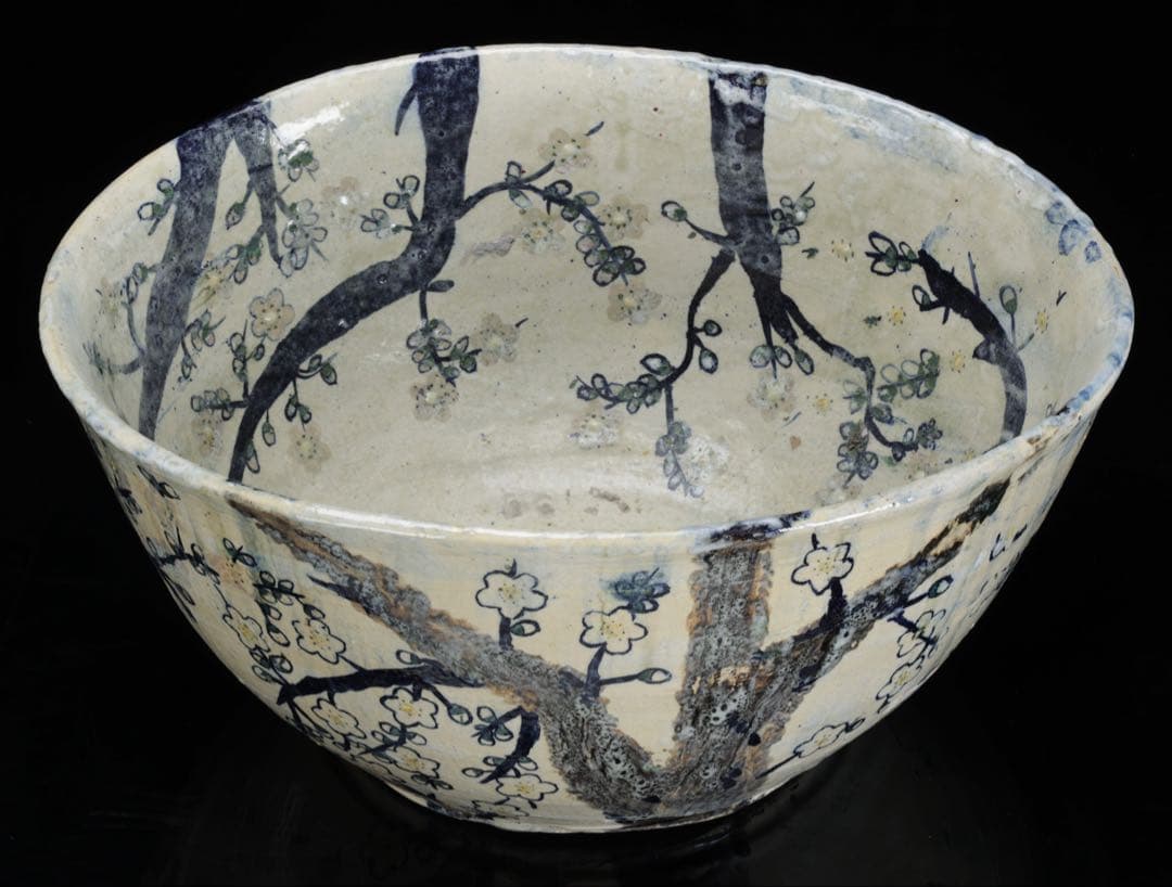 白梅花図 特大 大鉢 直径48.5㎝ 共箱 水盤 飾鉢 作家物 古美術 骨董品