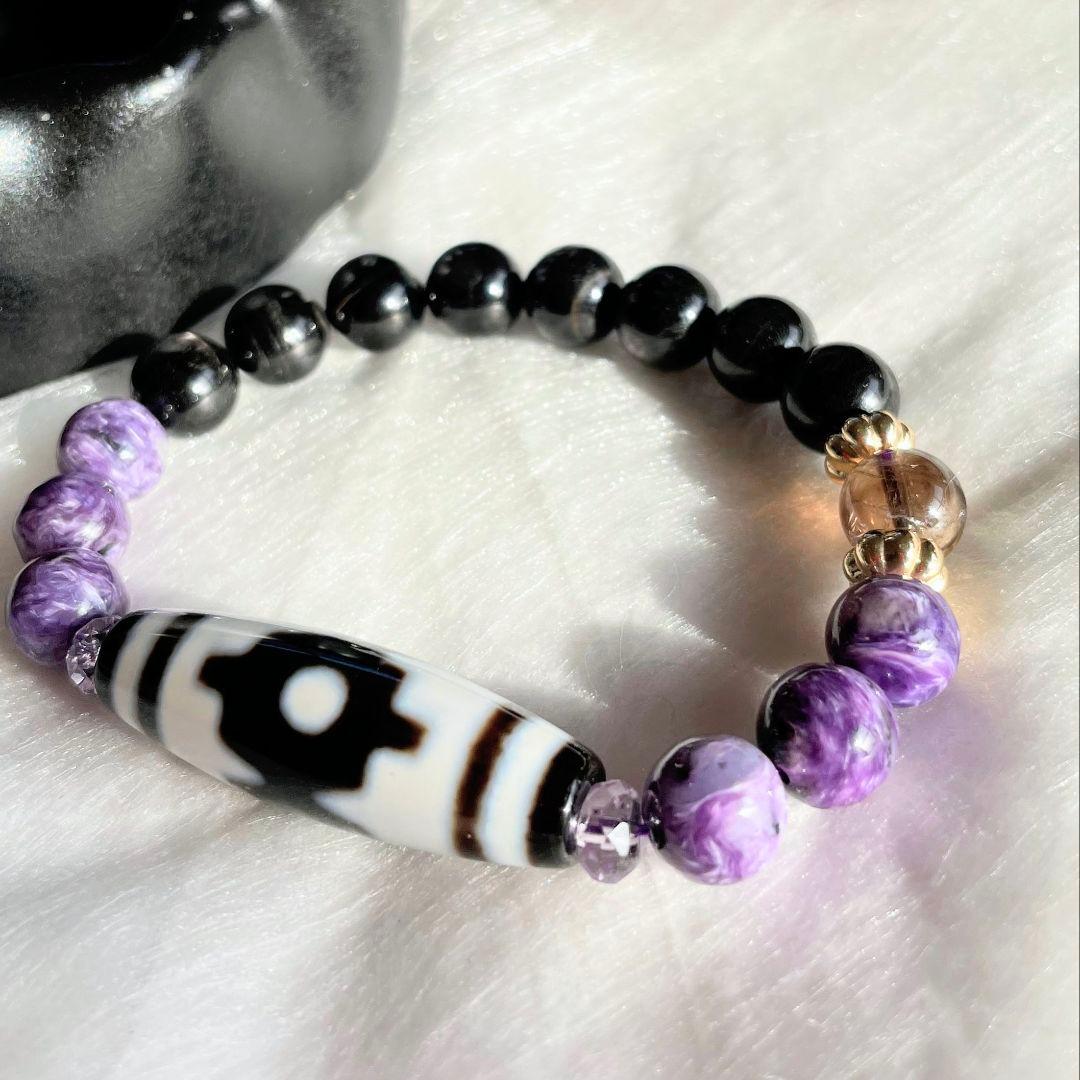 高品質お守り【馬牙天珠】チャロアイト ハイパーシーン レア ゼウス 美品 白天珠