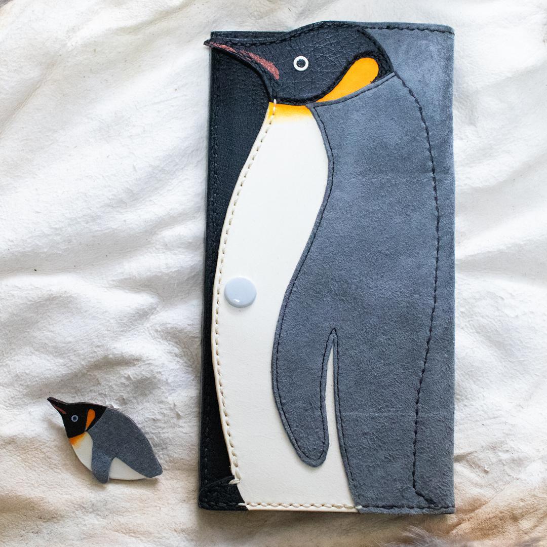 ペンギン(King Penguin)デザイン 牛革豚革レザー・長札入財布