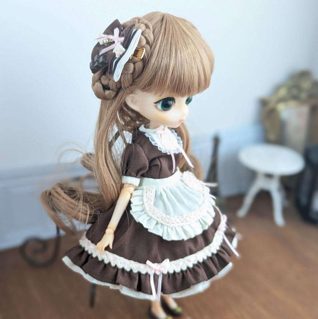 1537※ハルモニアブルーム※チョコレートカラーのメイド風クラシカルワンピース