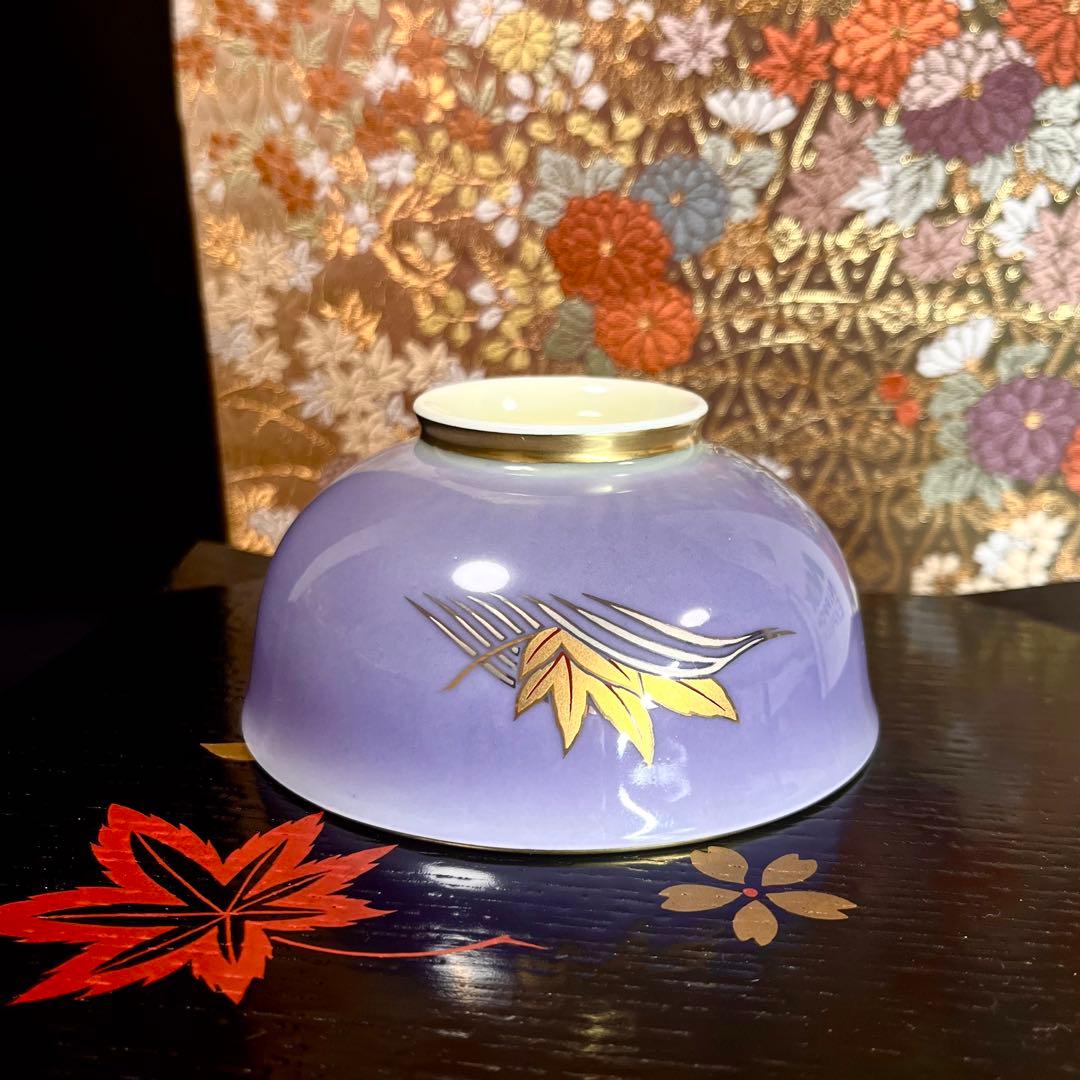 【廃番レア品】 深川製磁 金プラチナ銀彩 紅葉流水紋 飯茶碗 飯碗 ご飯茶碗