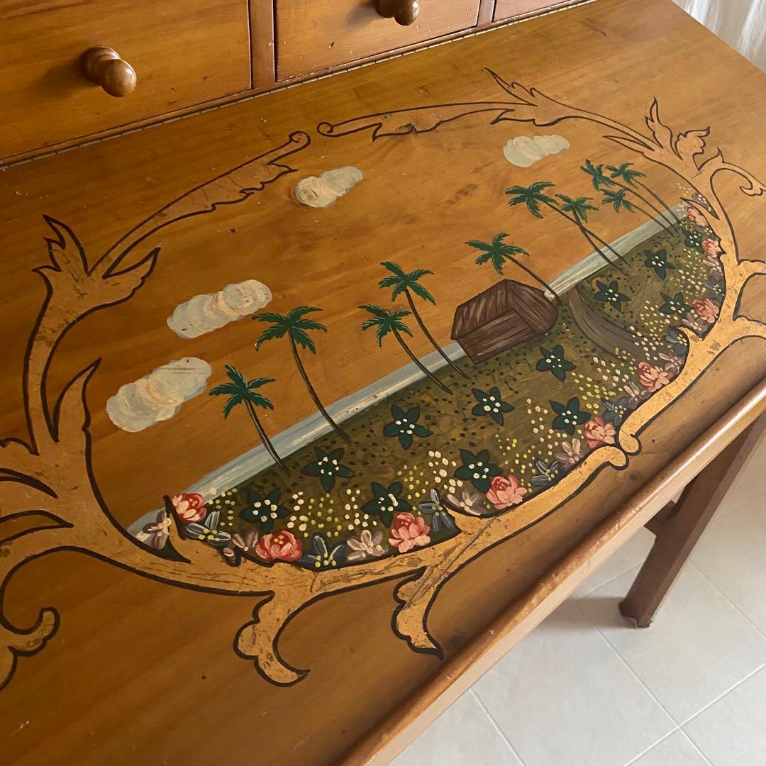 フランス　アンティーク　ドローイング　デスク　机　トールペイント　カントリー