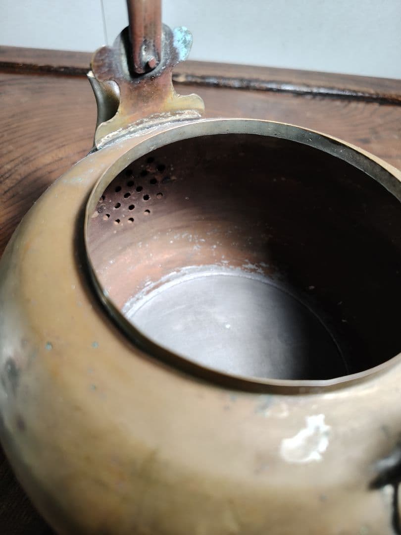 真鍮製 丸型やかん　古道具　骨董 レトロやかん　大正ロマン　かわいいやかん　真鍮