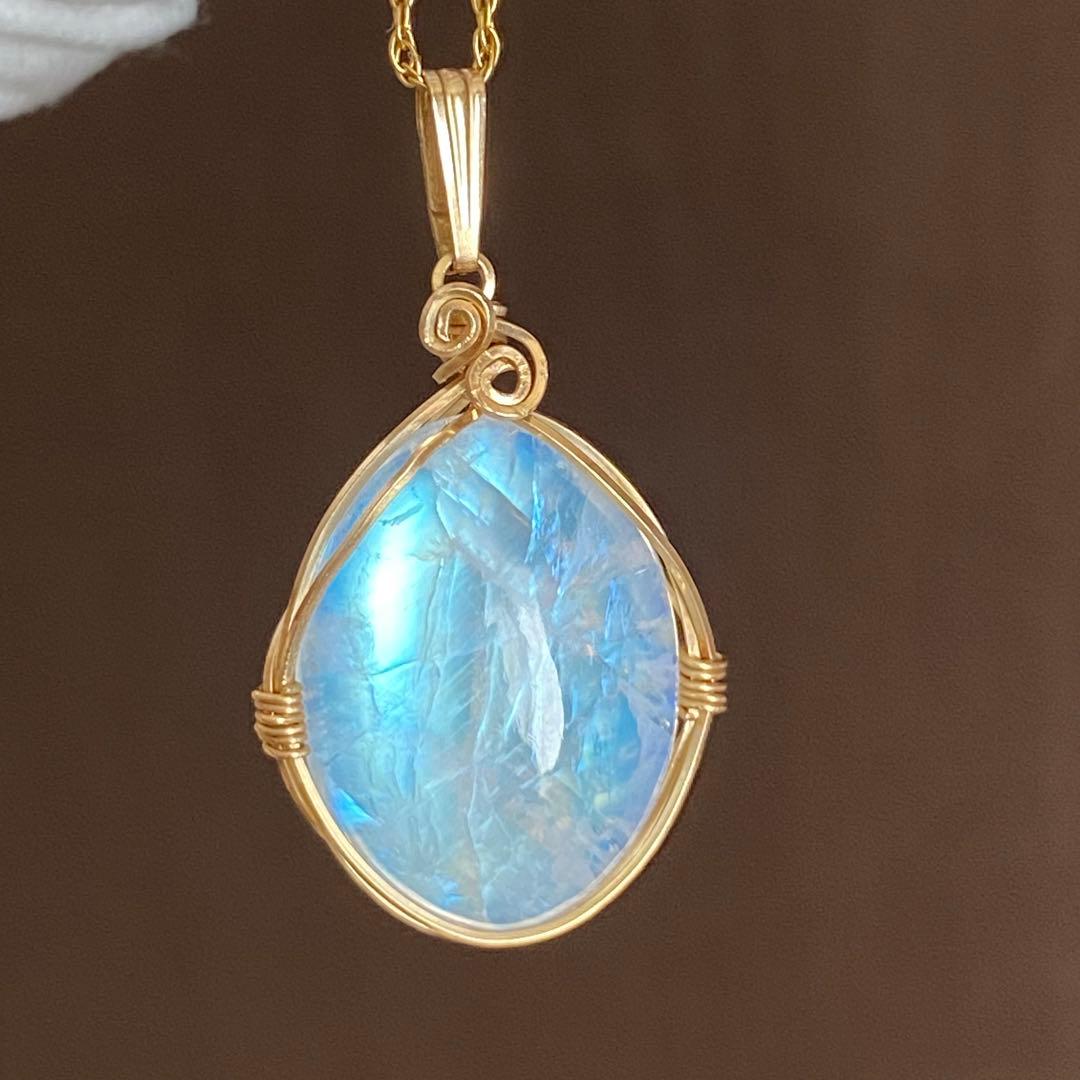 14kgf 高品質　レインボームーンストーン　 ペンダントトップ 天然石