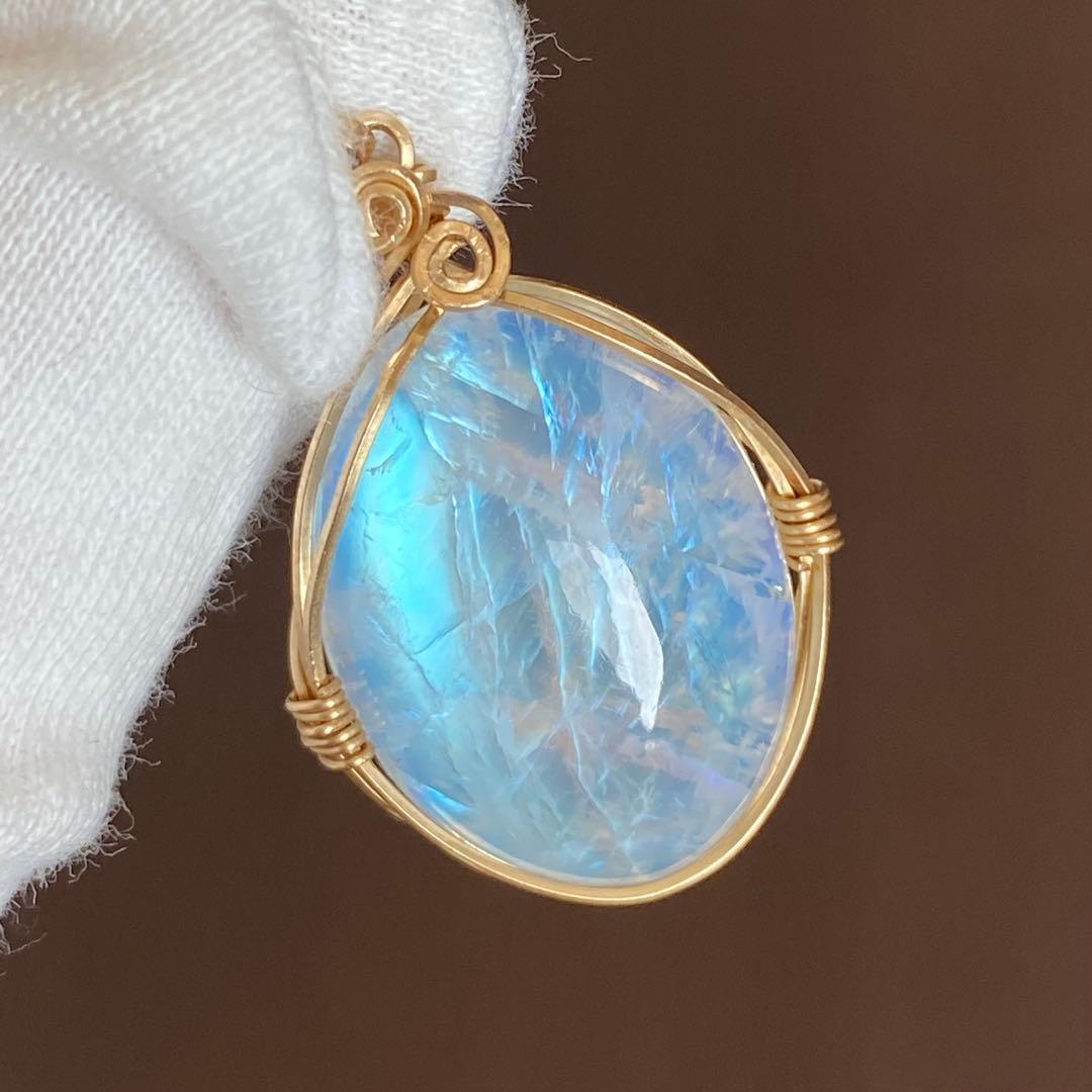 14kgf 高品質　レインボームーンストーン　 ペンダントトップ 天然石