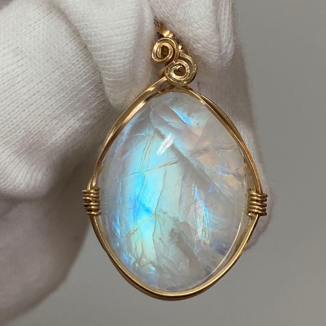 14kgf 高品質　レインボームーンストーン　 ペンダントトップ 天然石