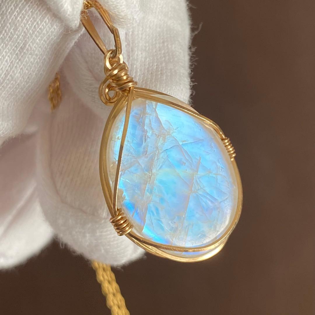 14kgf 高品質　レインボームーンストーン　 ペンダントトップ 天然石