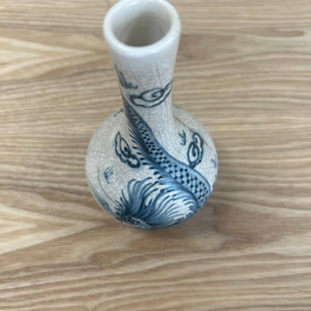 中国　骨董品　花瓶　花入　染付　貫入あり　龍　美術品　朝鮮