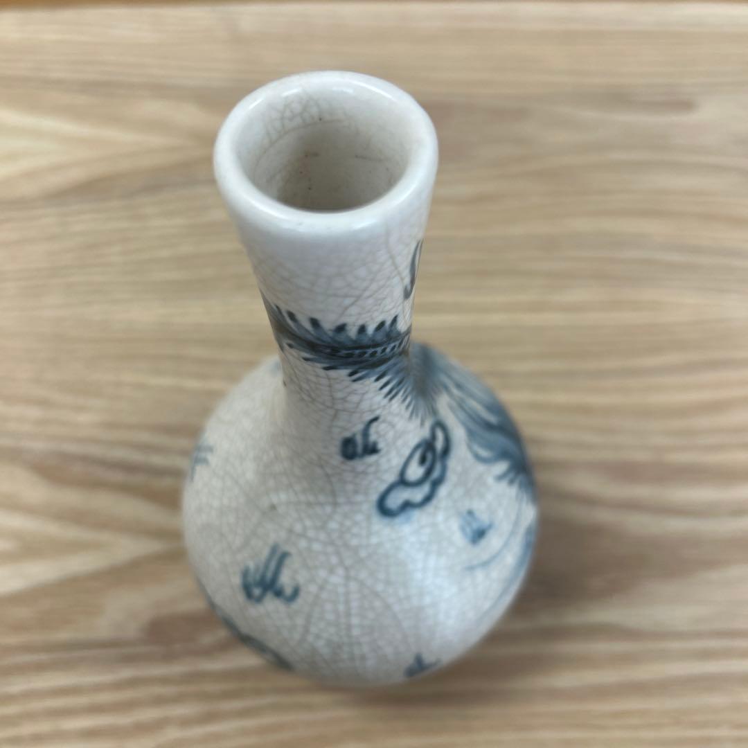 中国　骨董品　花瓶　花入　染付　貫入あり　龍　美術品　朝鮮