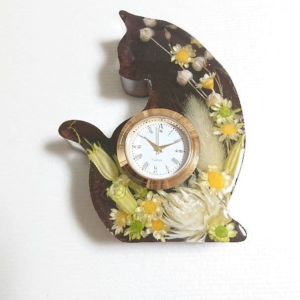 ねこさんの置時計(焦げ茶色)