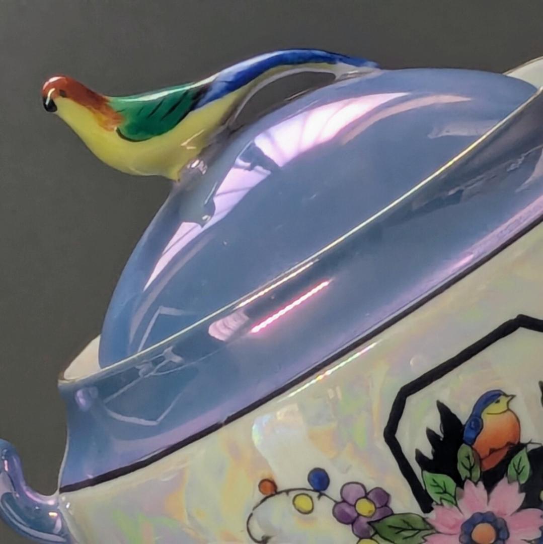 オールドノリタケ アールデコ期大銘品 シリルシー 鳥フィギュリン摘シュガーポット