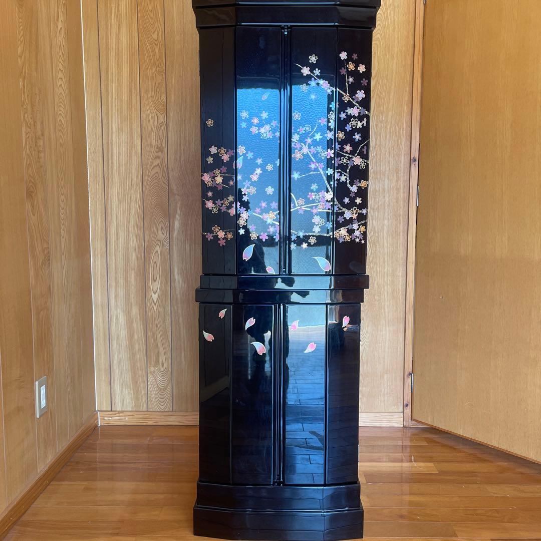 【黒さくら花びら綺麗】中古仏壇　ミニ仏壇　モダン仏壇　漆調仏具