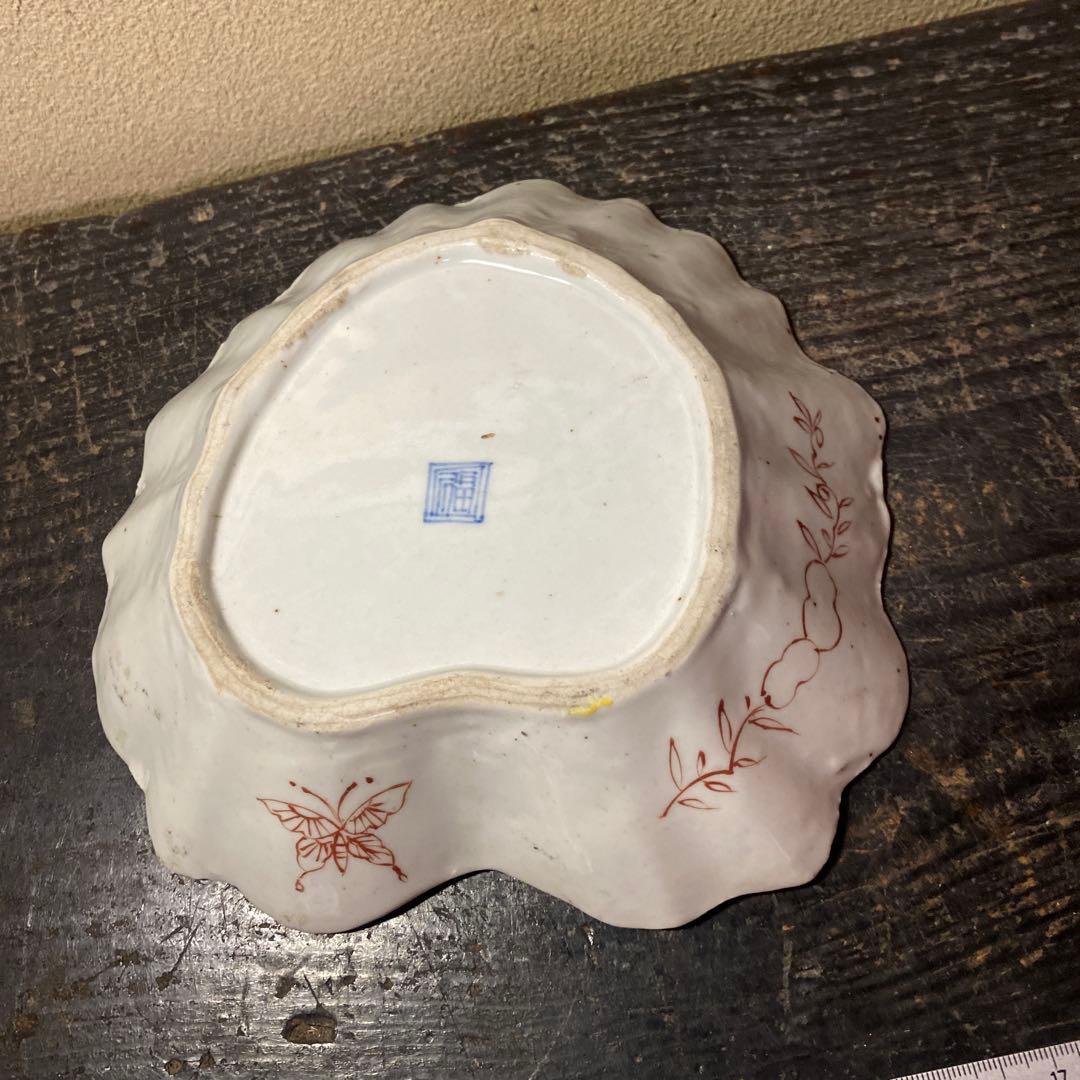 中国古玩　南京手草木文変形菓子皿