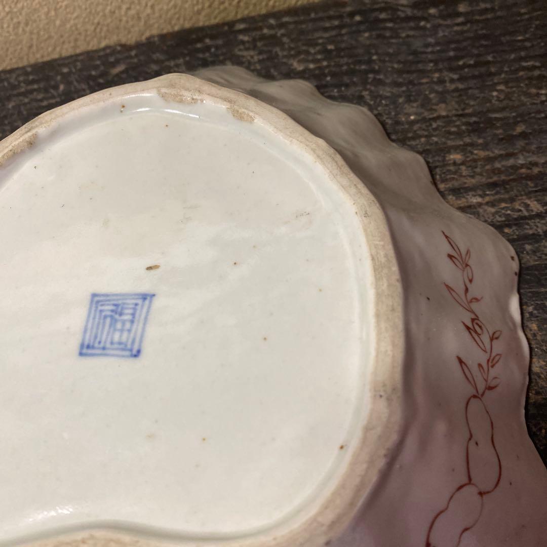 中国古玩　南京手草木文変形菓子皿