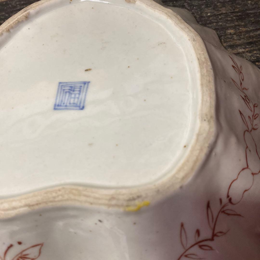 中国古玩　南京手草木文変形菓子皿