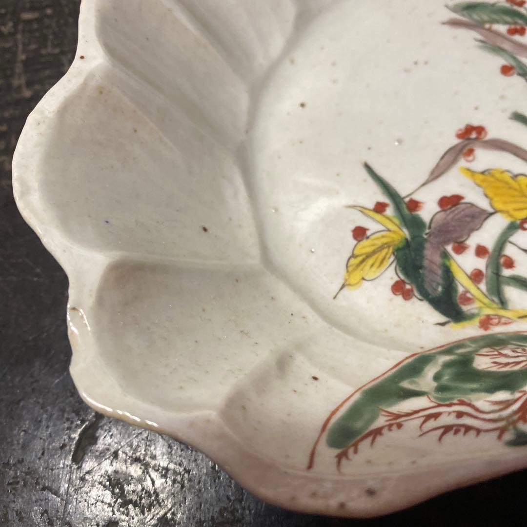 中国古玩　南京手草木文変形菓子皿