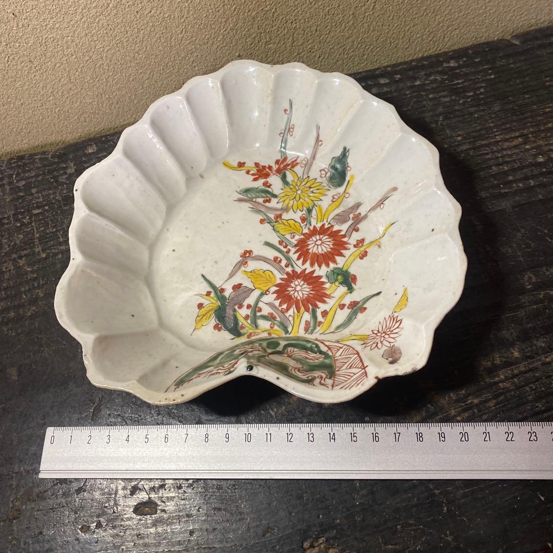 中国古玩　南京手草木文変形菓子皿