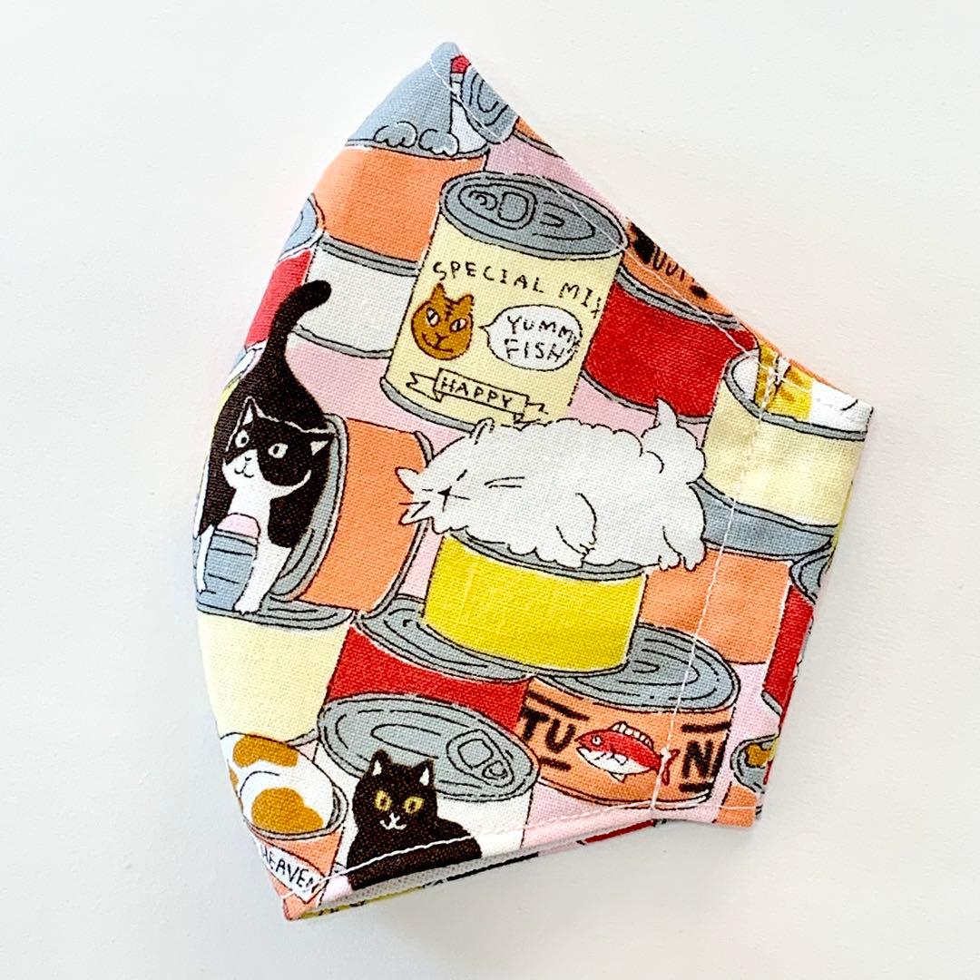 No.488 オーダーマスク　猫　猫缶　ピンク　ハンドメイド