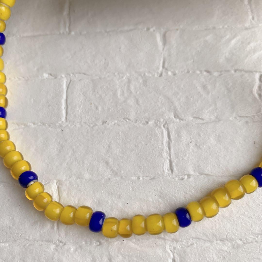 ホワイトハーツ　ビーズ　アンティーク　イエロー　ホワイトハート　ネックレス